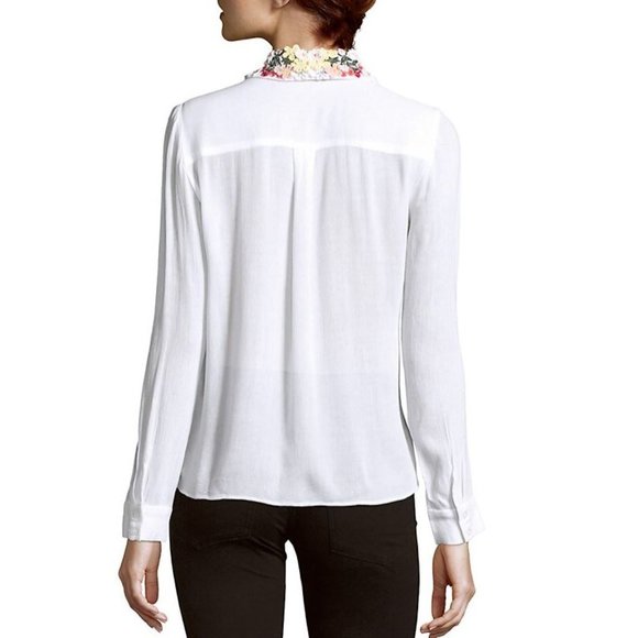 Alice + Olivia White Blouse with Floral Embroidery - Picture 3 of 8